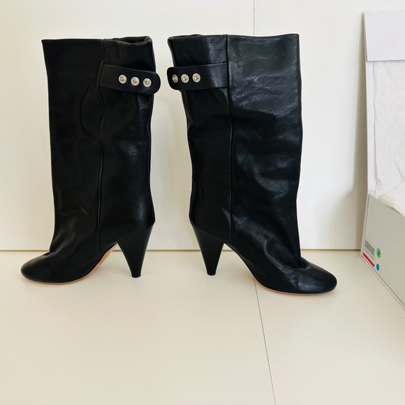 ISABEL MARANT LAKFEE BLACK LEATHER WRINKLED BOOTS SIZE 37 - Picture 6 of 12